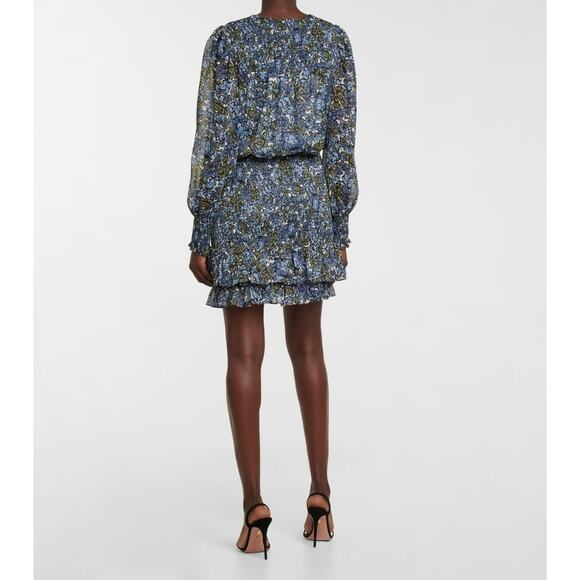 VERONICA BEARD Saera Floral Minidress Dress Size 14 Blue Multi Smocked Romantic - Picture 7 of 11